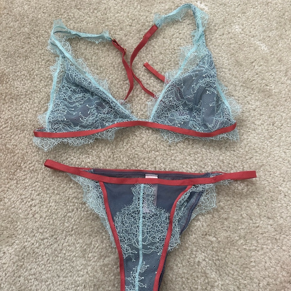 Light Blue VS Eyelash Lace Bralette & Panty Set